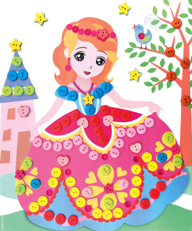 丑小丫木框纽扣画扣子画幼儿园儿童手工制作diy粘贴玩具材料包