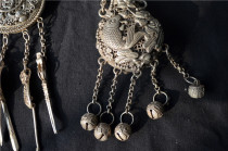 Imitation ancient silverware handmade boutique double fish Heineken bag 3 pieces of hanging pendant fragrant bag knife sword five decorated white bronze silver plated work