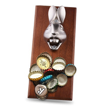 Wall-mounted wooden seat beer bottle opener retro bottle opener rabbit head bar screwdriver metal magnet refrigerator sticker