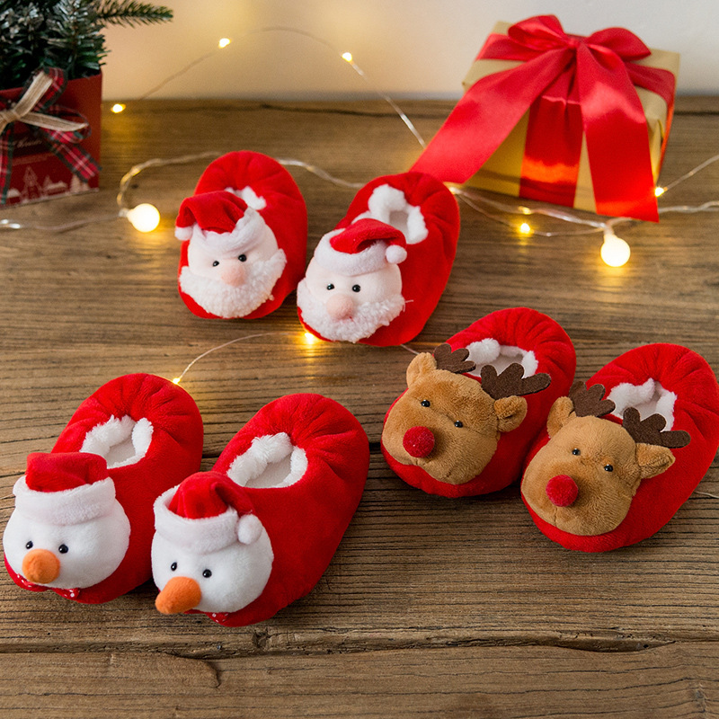 Qicai baby children's shoes spring and autumn winter floor socks non-slip shoes socks baby cartoon Santa Claus toddler shoes