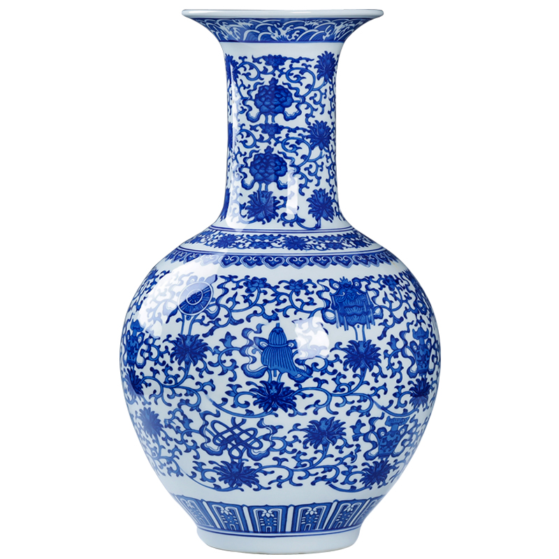 Jingdezhen porcelain ceramic blue and white porcelain antique flower arrangement sitting room adornment of Chinese style household porcelain vase furnishing articles