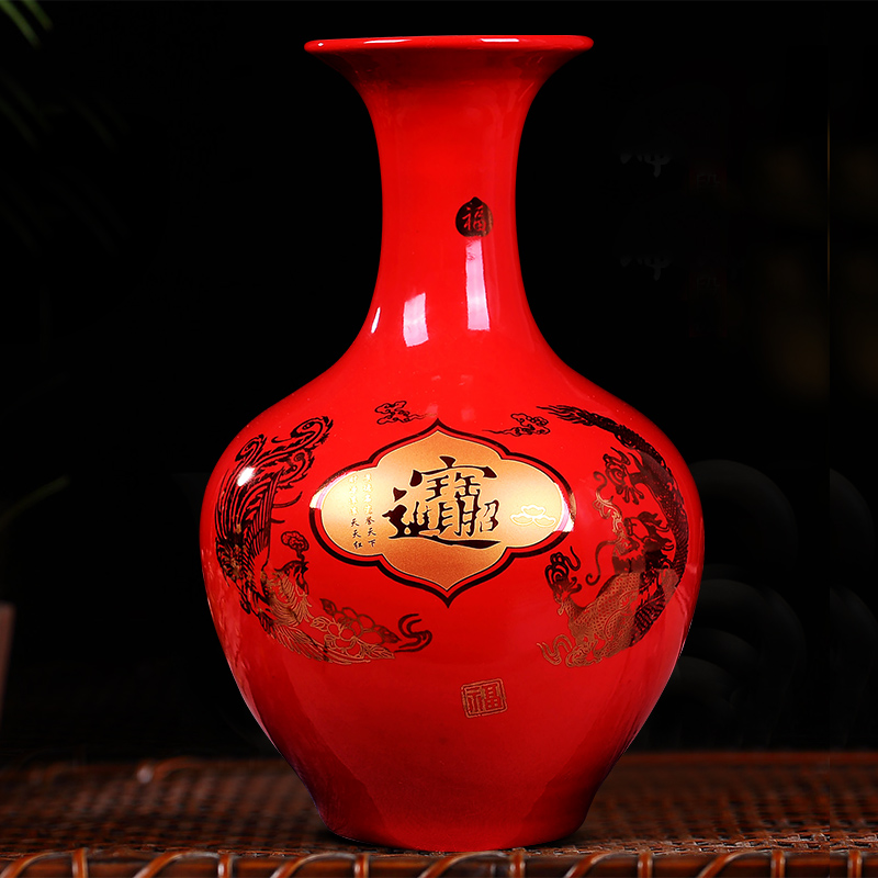 Jingdezhen ceramics China red vase large modern household, sitting room adornment flower arranging TV ark, act the role ofing is tasted furnishing articles