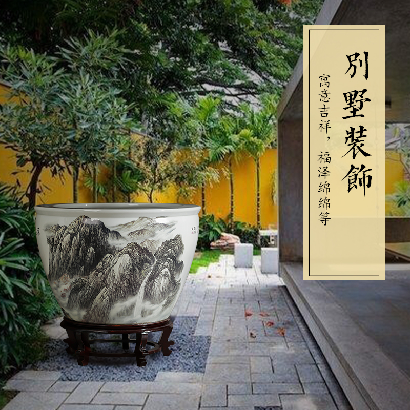 Jingdezhen ceramics large aquarium goldfish turtle cylinder water lily to heavy copper grass hydroponic garden furnishing articles sitting room