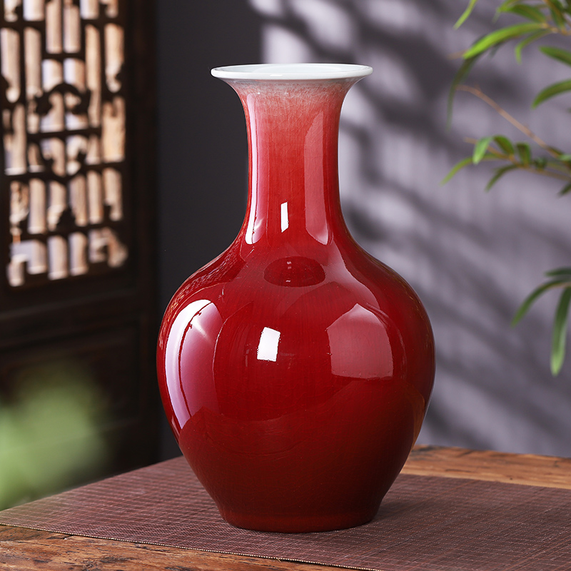 Jingdezhen ceramics ruby red vase flower arranging furnishing articles rich ancient frame Chinese style restoring ancient ways to live in the sitting room porch decoration