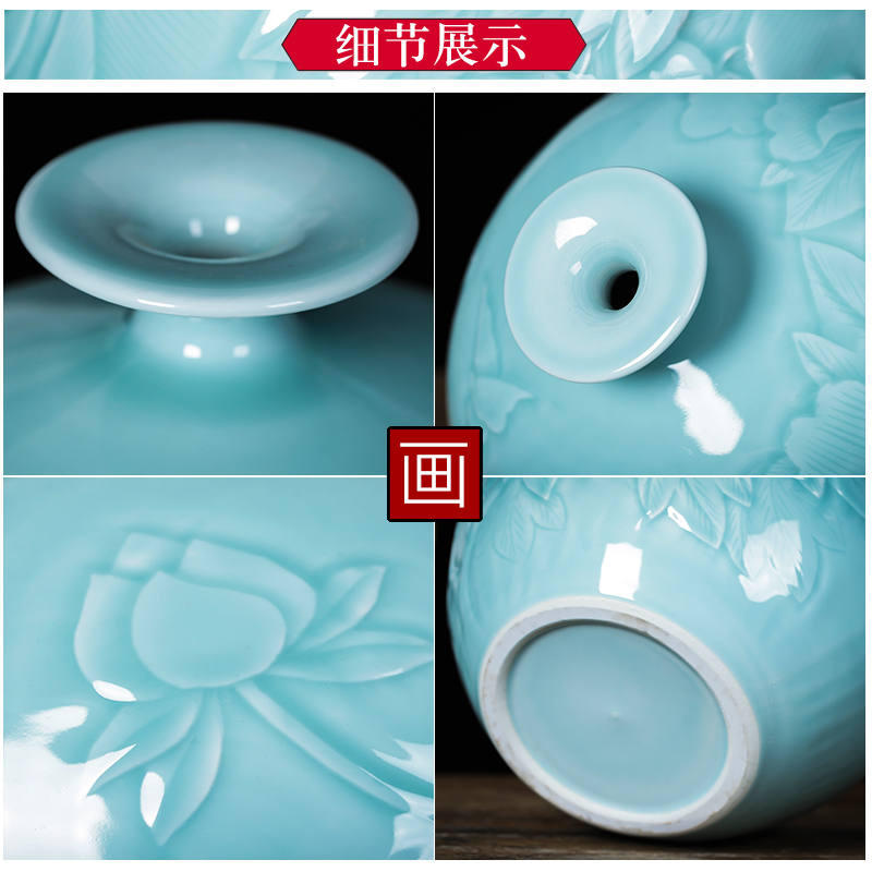 Jingdezhen porcelain vases, ceramic checking embossed flower arranging place of new Chinese style household living room TV cabinet decoration