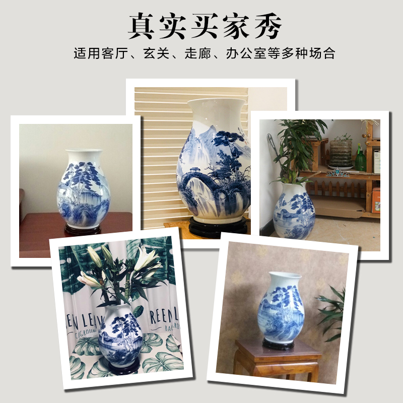 Jingdezhen ceramics hand - made scenery blue and white porcelain vase big expressions using tube furnishing articles sitting room of Chinese style household ornaments