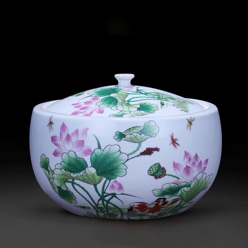 Jingdezhen ceramics storage jar with a lid barrel oil jar caddy fixings 5 jins of home furnishing articles kitchen supplies