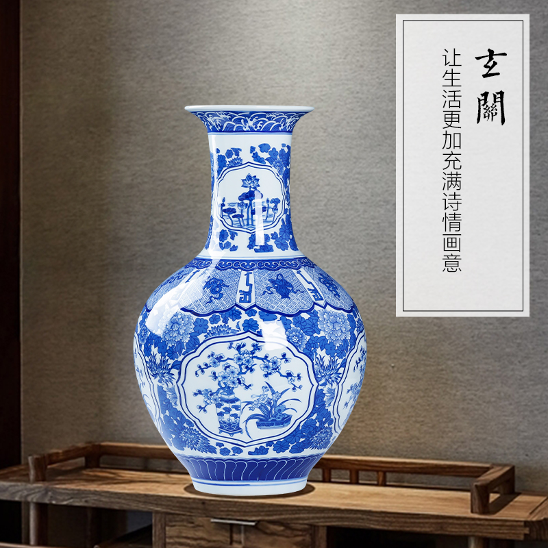 Large antique vase of blue and white porcelain of jingdezhen ceramics flower arranging furnishing articles sitting room of Chinese style household flower decorations