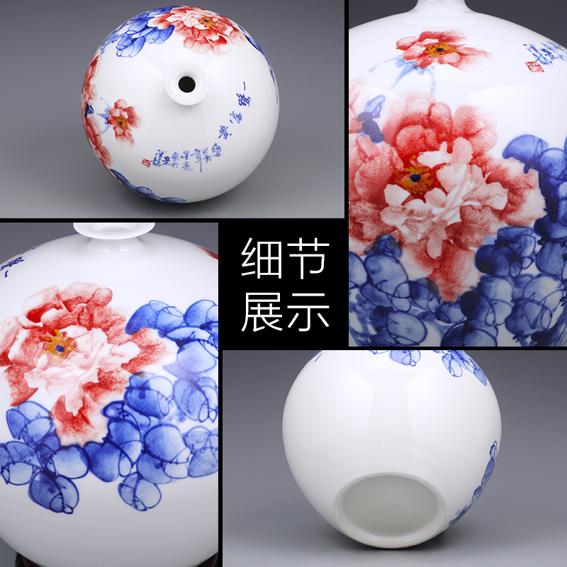 Jingdezhen ceramics hand - made peony pomegranates of blue and white porcelain vase furnishing articles of modern home living room TV cabinet act the role ofing is tasted