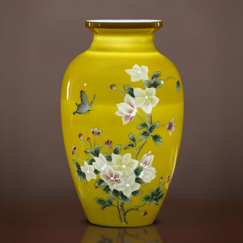 Jingdezhen ceramics imperial yellow hand made exquisite thin foetus vase furnishing articles I household adornment TV ark