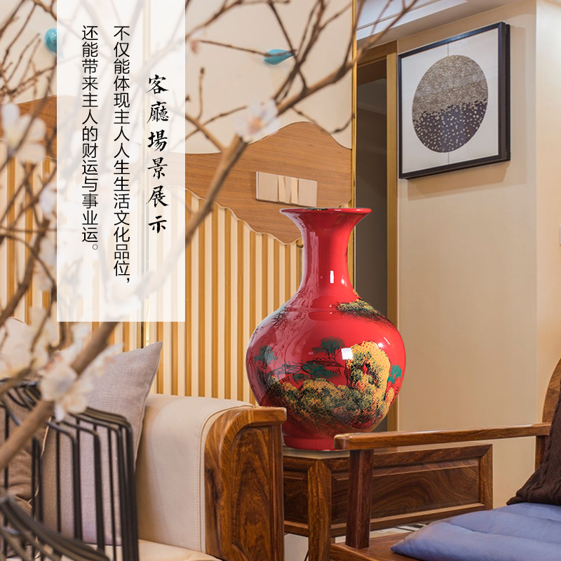 Jingdezhen ceramics hand draw freehand brushwork in traditional Chinese red porcelain vases, flower arrangement sitting room adornment of Chinese style household furnishing articles