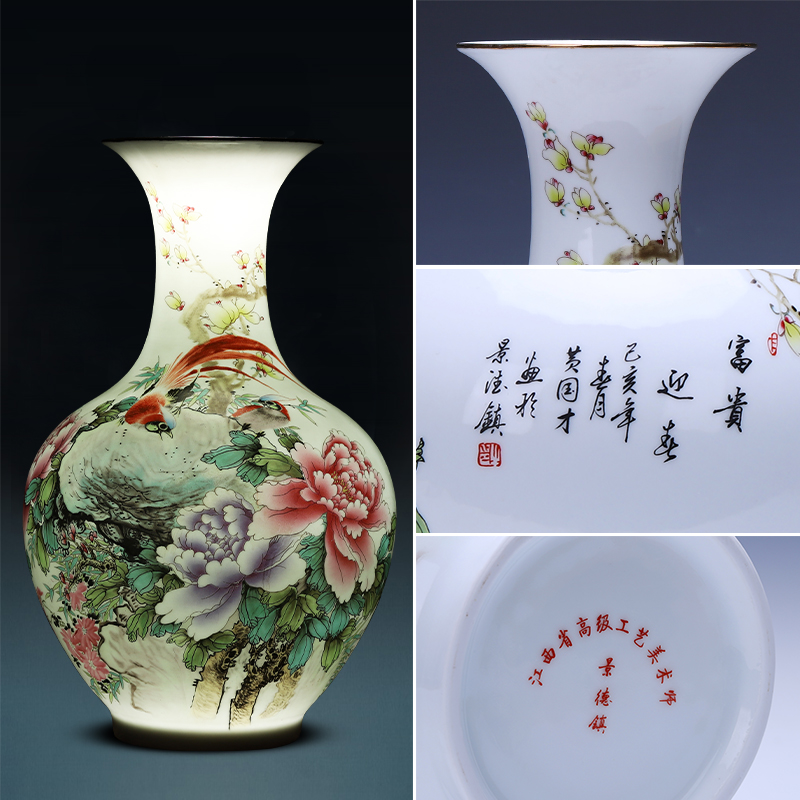 Jingdezhen ceramics powder enamel vase furnishing articles sitting room of Chinese style household decorative flower arranging rich ancient frame TV ark, act the role ofing is tasted