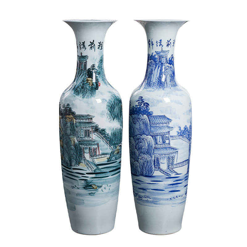 Jingdezhen porcelain ceramic hand - made bright future of large blue and white porcelain vase sitting room adornment is placed hotel