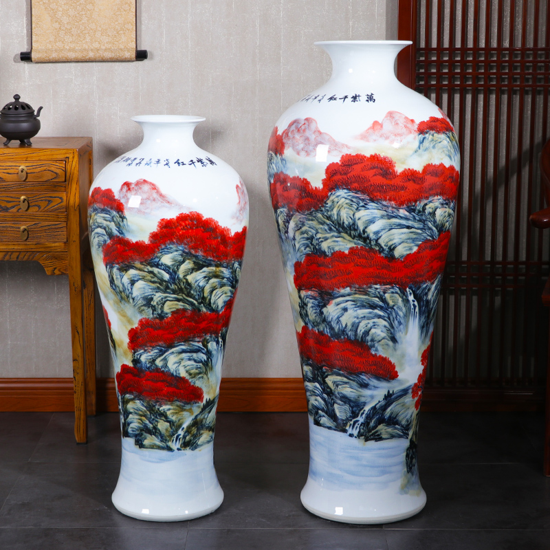 Jingdezhen vase large landing hand - made manual mei bottles of sitting room hotel villa decoration of Chinese style household furnishing articles