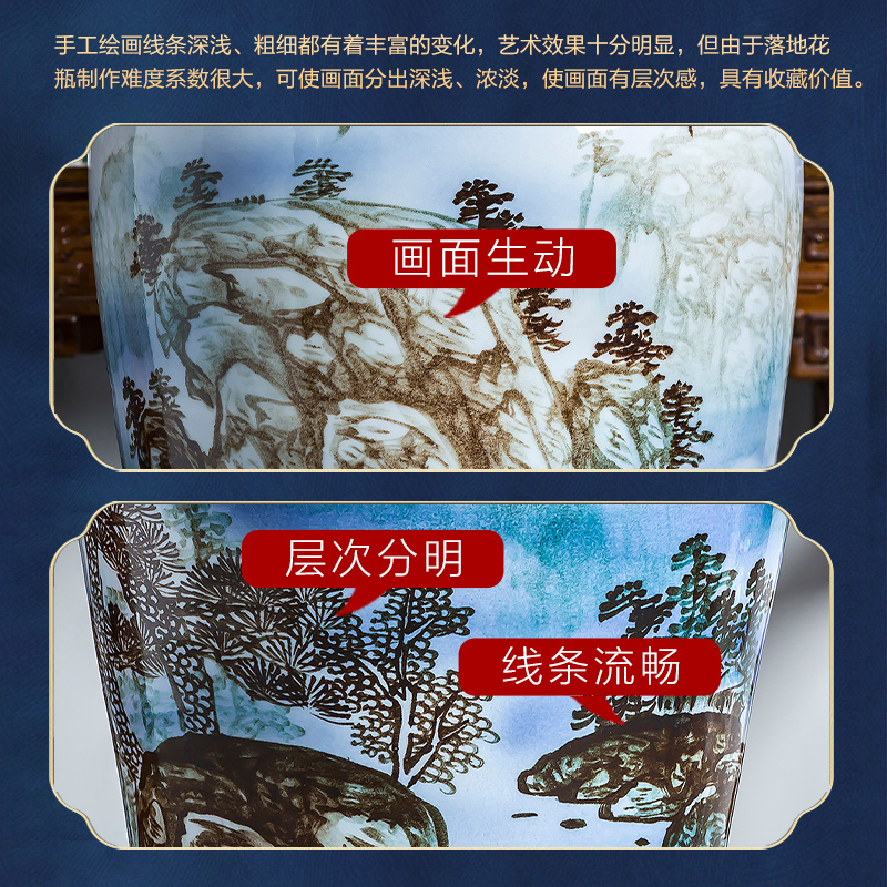 Hand - made ground landscape big vase of blue and white porcelain of jingdezhen ceramics home sitting room decoration to the hotel opening furnishing articles