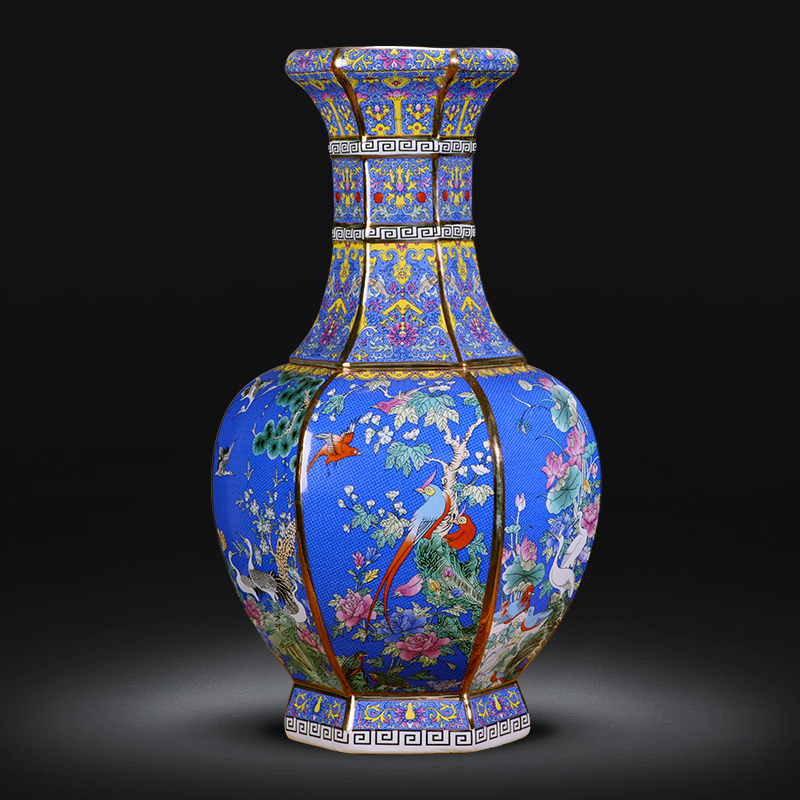 Jingdezhen ceramics imitation antique colored enamel vase furnishing articles sitting room of Chinese style household flower arranging TV ark, adornment