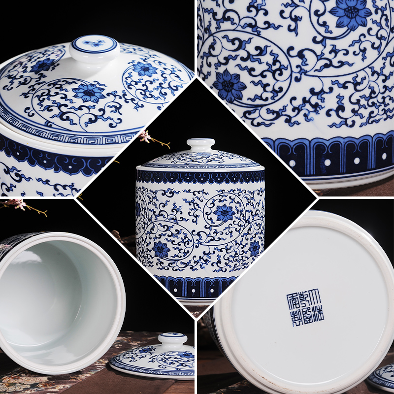 Jingdezhen blue and white porcelain tea pot restoring ancient ways chinaware furnishing articles large tea cake with cover tank storage tank receive a jar