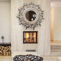 European style French wall decoration mirror hanging wall Sun decoration round mirror living room entrance storefront decoration frame background decoration