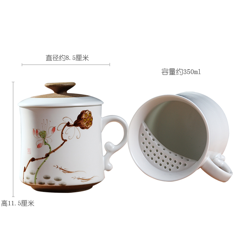 Jingdezhen hand - made of new ceramic cups with cover filter move woman with personal office water glass tea set