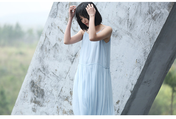 寺山文也森系仙女裙纱裙真丝亚麻吊带裙连衣裙