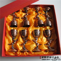 Running Horse Cup Wine Kit with eight sets of Gift Boxes of Courtesy Kit of Bronze Wine Glasses Mongolian Specialty Crafts Horse Top Cup