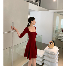 ADA MISS autumn dress new square collar temperament sexy knitted skirt female slim slim middle long a-shaped bottom skirt