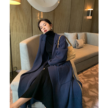 ADA MISS autumn 2022 new fashionable loose lace-up long wool knitted cardigan lapel sweater coat women