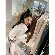 ADA MISS 8 25 new autumn clothes) VB beesuit knitted inlay color sweater H-shaped skirt