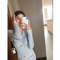 ADA MISS autumn clothing 2021 New temperament slim slim gold buckle heavy industry high quality small incense knitted skirt women