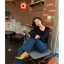 ADA MISS Autumn New Wannan self wear retro loose side fork micro leg jeans trousers women dark