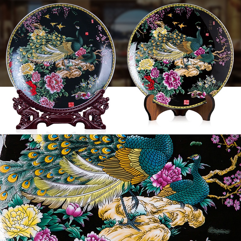 Jingdezhen ceramics furnishing articles home decorations hanging dish handicraft sitting room ark figure decoration plate of black with a silver spoon in its ehrs expressions using