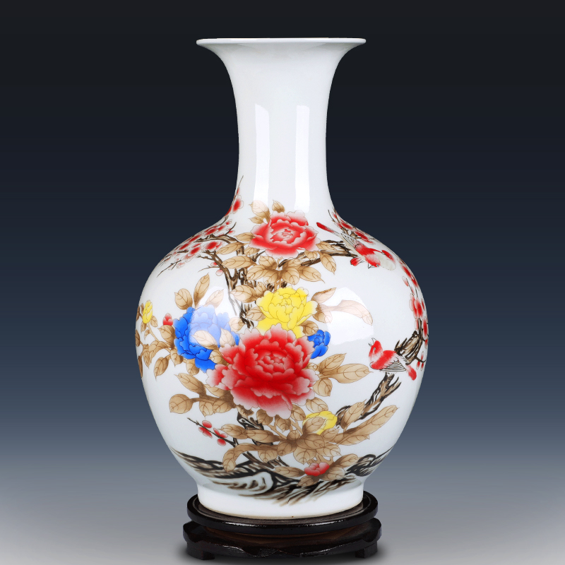 Jingdezhen ceramics powder enamel vase furnishing articles sitting room flower arrangement in modern Chinese style household decorative arts and crafts