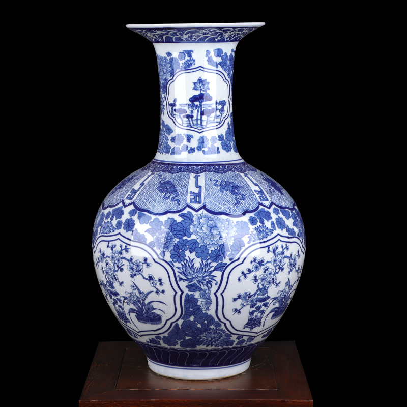 Jingdezhen ceramics antique blue and white porcelain vase large sitting room of Chinese style household flower arranging desktop ornaments furnishing articles