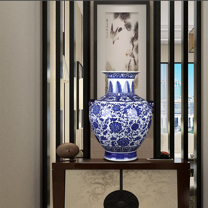 Blue and white porcelain of jingdezhen ceramics ocean 's ears bottle large vases, flower arranging archaize sitting room porch place decorations