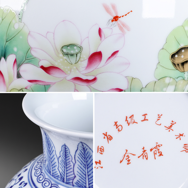 Jingdezhen ceramics hand - made vases, pastel blue and white porcelain home sitting room adornment is placed crafts flower arrangement