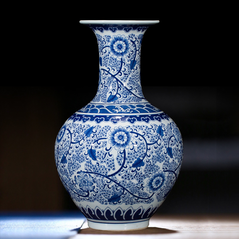 Jingdezhen ceramics vase antique blue - and - white large flower arranging new porch sitting room of Chinese style household act the role ofing is tasted furnishing articles