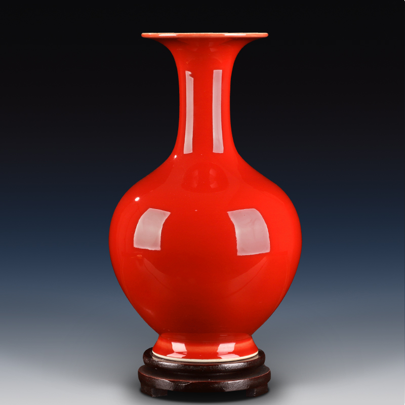 Jingdezhen ceramics China red red glaze vase flower arranging all new Chinese style household wedding sitting room adornment is placed