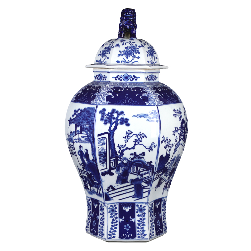 The New Chinese blue and white porcelain ceramic vases, flower arrangement sitting room example that restore ancient ways the general pot of household soft outfit the flower furnishing articles