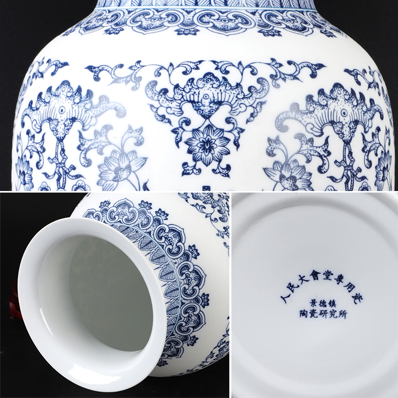 Jingdezhen ceramics vase restoring ancient ways is dumb light blue and white porcelain flower arrangement, large dry flower vase vases feng shui furnishing articles