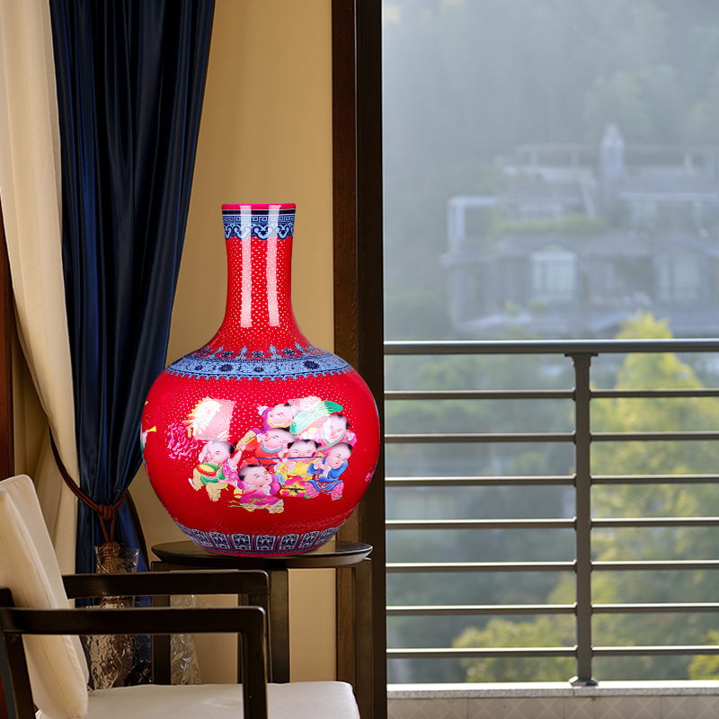 Jingdezhen ceramic large sitting room of large vase vase China red red of Chinese style porch TV ark, furnishing articles