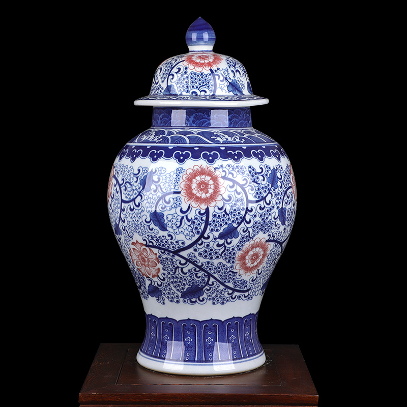 Jingdezhen ceramics archaize large general pot of blue and white porcelain vase sitting room of Chinese style household decorates porch place