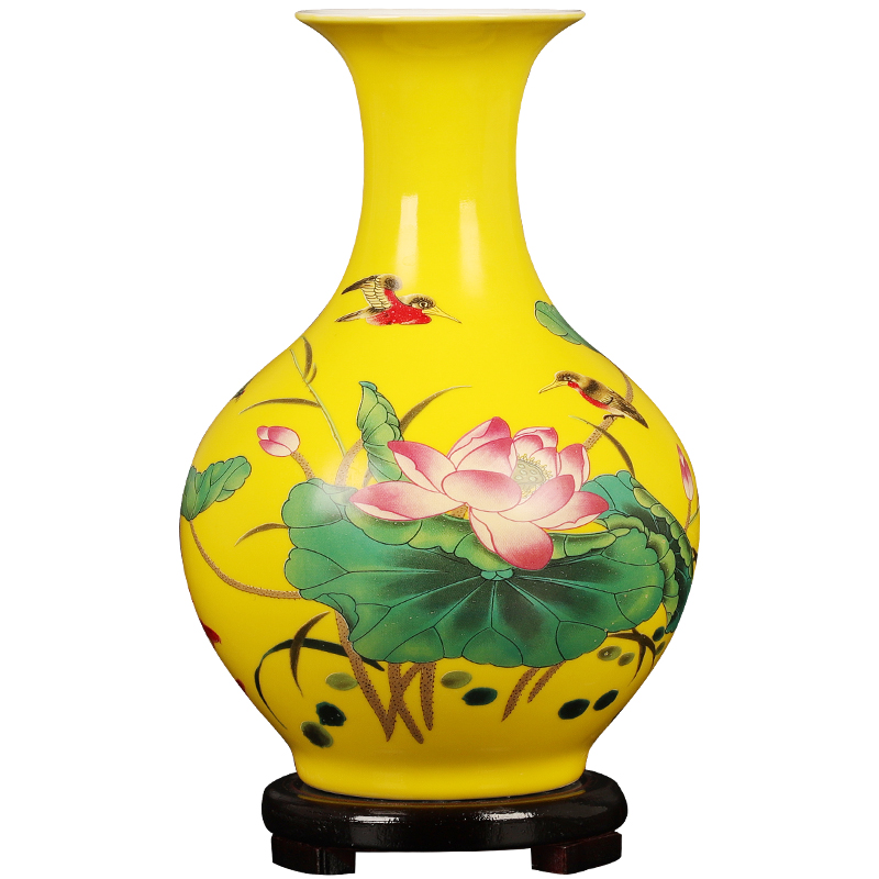 Jingdezhen ceramics yellow floret bottle of flower arranging furnishing articles of Chinese style living room TV cabinet household decorations arts and crafts