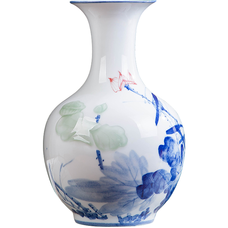 Jingdezhen ceramics vase hand - made carving shadow green lotus pond interest series of new Chinese style household adornment furnishing articles