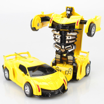 Boy deformation toy car Childrens Rambo one-button impact inertial transformation battle car robot non-remote control