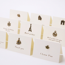 Bronze two-fold small greeting card Blessing card message card Activity Birthday festival message card postcard Couple children