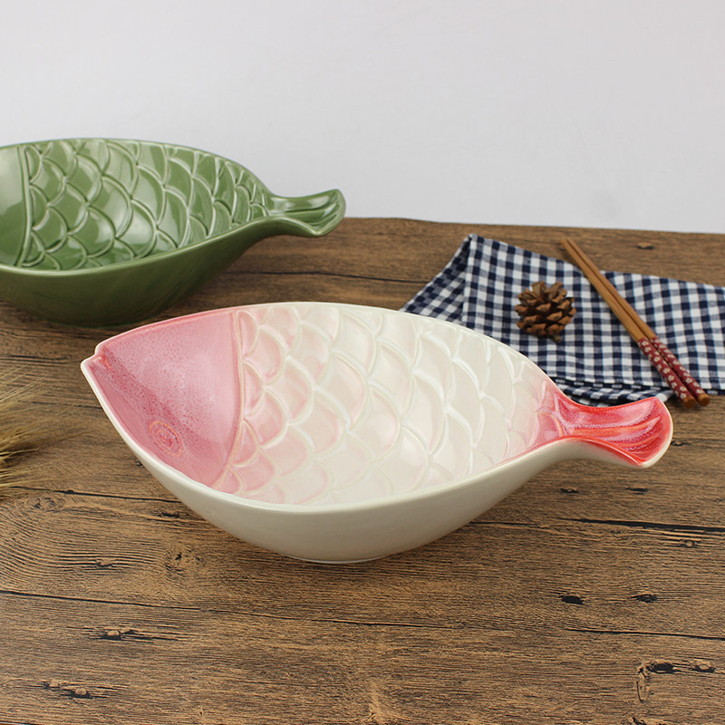 陶瓷鱼形餐盘汤盘碗鱼盘深盘子家用大容量创意鱼盘适用微波炉包邮_7折