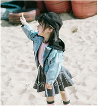 Zoebby Korea imported childrens clothing baby girl with cap denim jacket 18 Chunxin