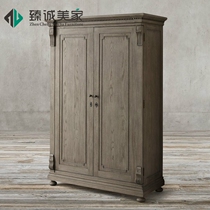American solid wood two door wardrobe custom oak large capacity wardrobe bedroom cabinet Cabinet double door wardrobe customization