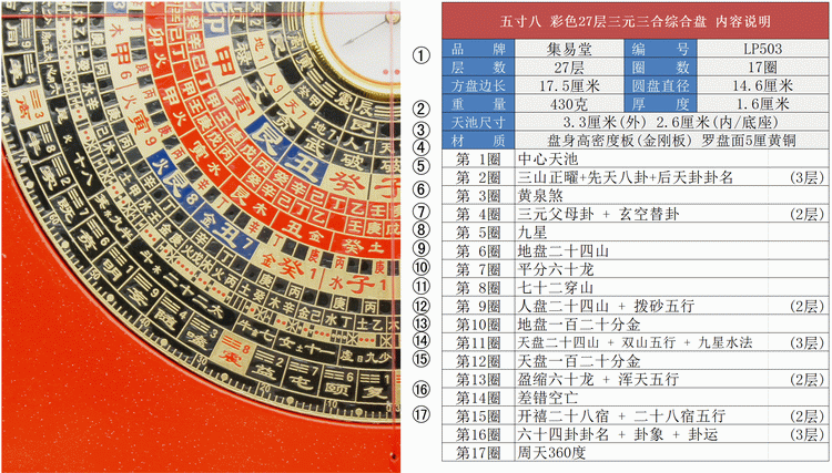 罗盘内容说明书一份选配(需另外购买):1,集易堂罗盘专用三脚架/罗经