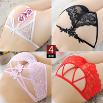 4 pieces of sex underwear women sexy Dew PP temptation lace cotton crotch hollow transparent bow hot triangle pants